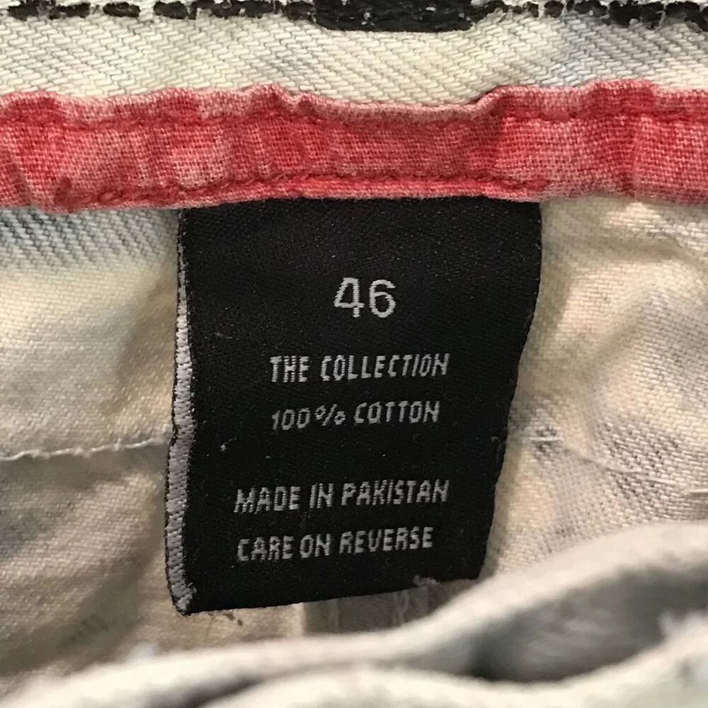 Encrypted Denim Shorts Mens 46 Distressed Denim Bleach Tie Dye Streetwear Jean